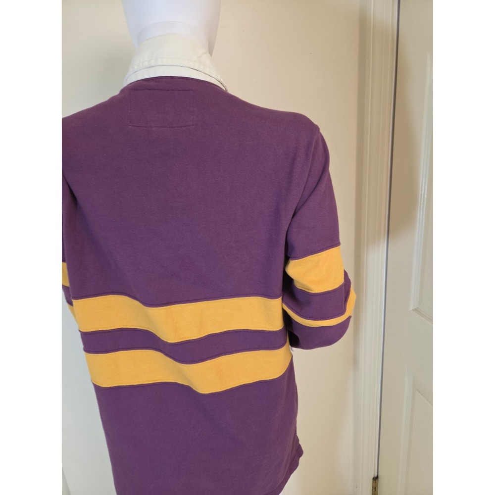 Abercrombie Rugby Cloth Shirt Mens Medium Purple Yellow Striped Long Sleeve Logo - Picture 12 of 13
